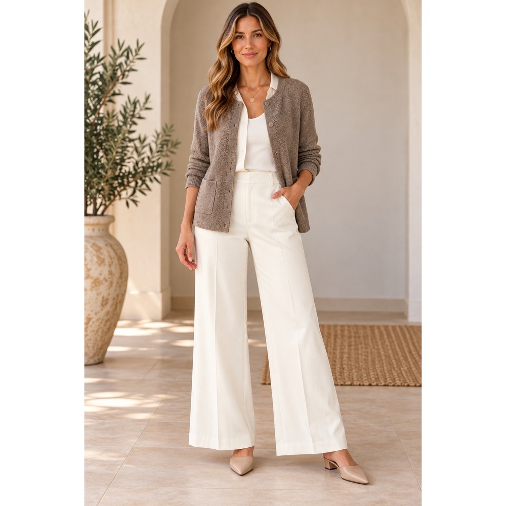 CeCe White Wide Leg Trousers Minimalist Old Money Dress Pants Size 12